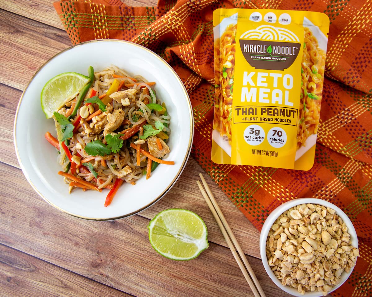 Miracle Noodle Thai Peanut Shirataki Konjac Noodles - Plant Based, Gluten & Grain Free, Non Gmo, Vegan, Low In Calories & Carbs, 9.2 Oz, 6-Pack