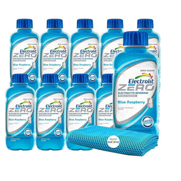 Electrolit Zero Blue Raspberry Hydration Drink With Electrolytes 21 fl oz Plastic Bottle 10 Pack + 1 Microfiber Cooling Towel by