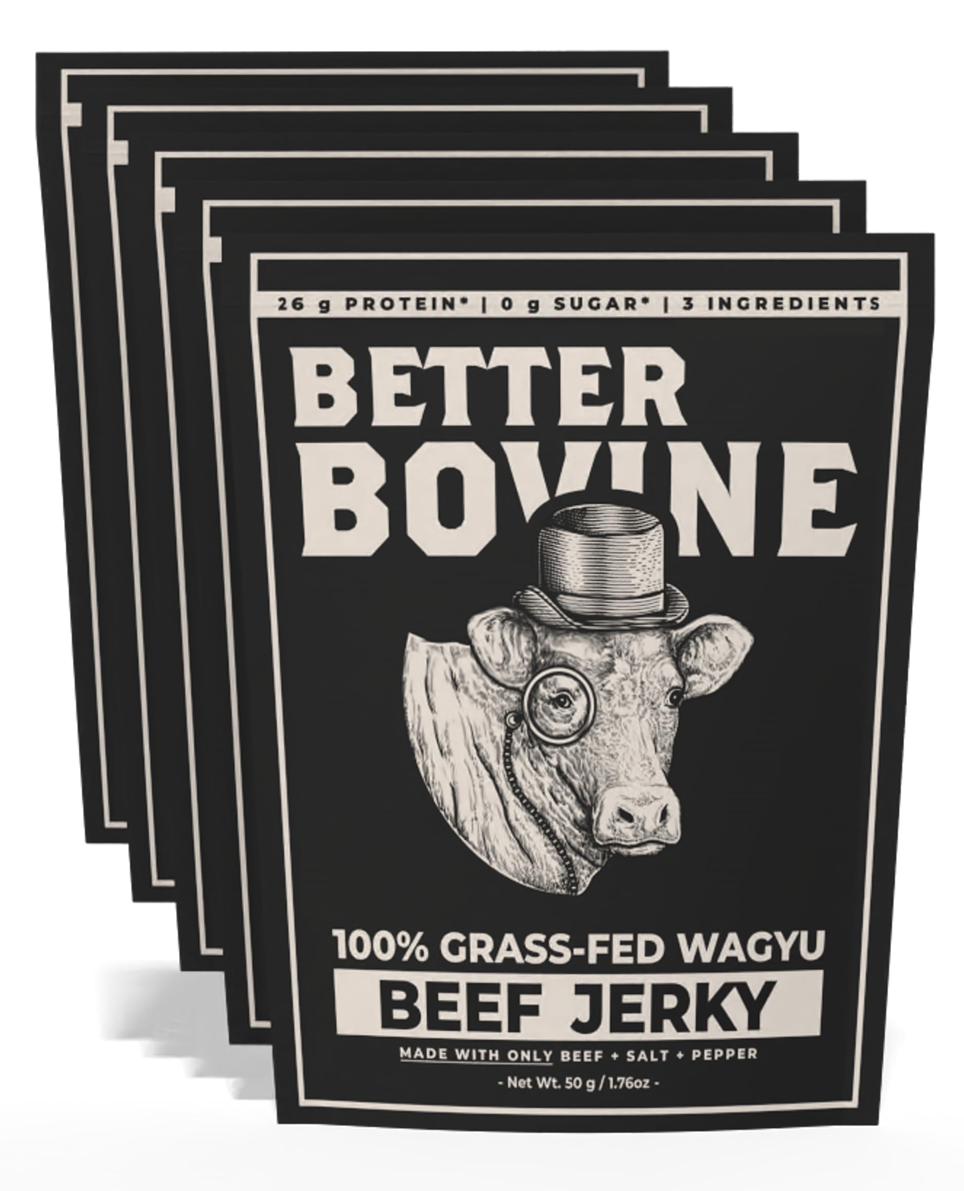 BETTER BOVINE Grass Fed Wagyu Beef Jerky, Keto, Paleo, Low Carb, High Protein, Gluten Free, Sugar Free, Non-GMO, Nitrate Free, P