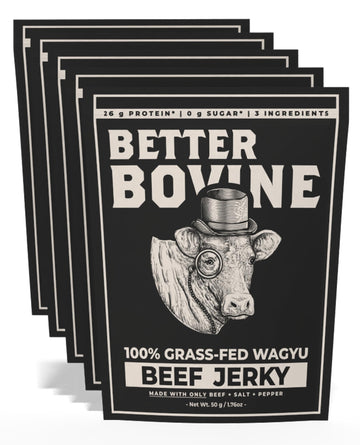 BETTER BOVINE Grass Fed Wagyu Beef Jerky, Keto, Paleo, Low Carb, High Protein, Gluten Free, Sugar Free, Non-GMO, Nitrate Free, P