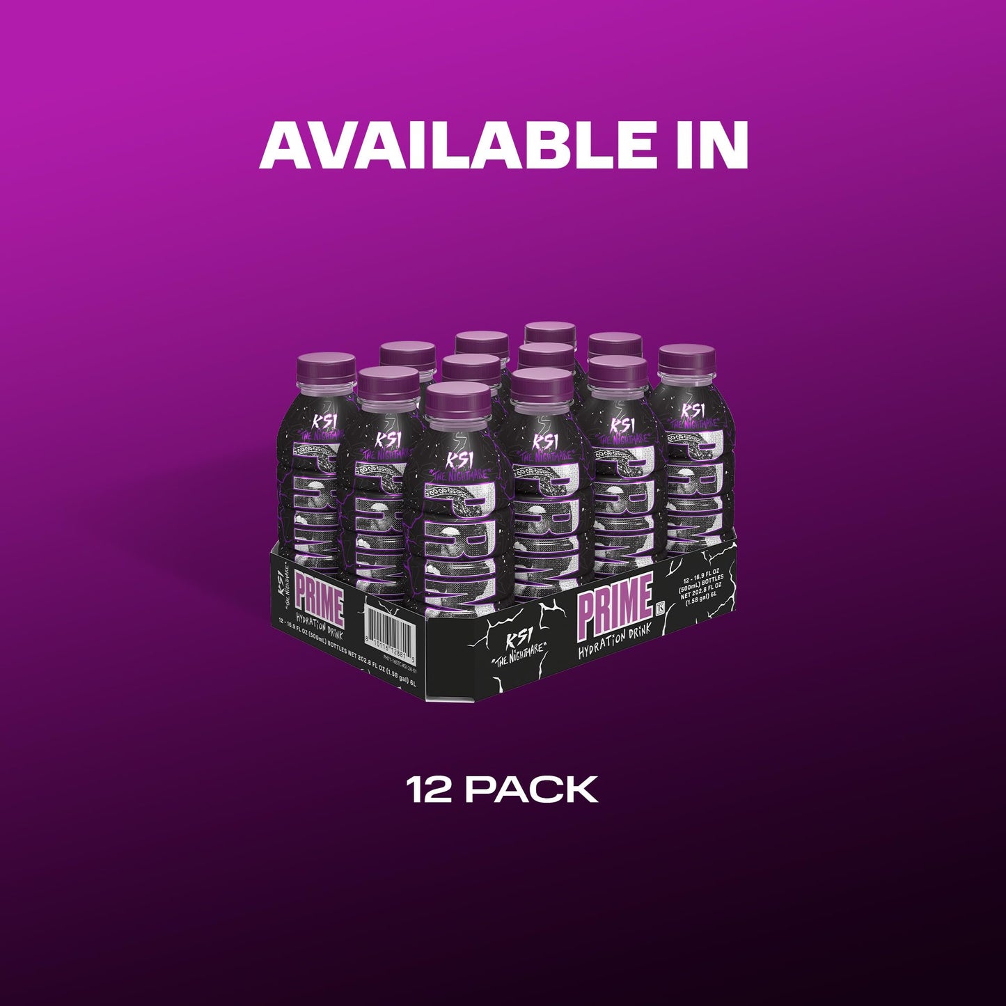 PRIME Hydration KSI THE NIGHTMARE  Sports Drinks  Electrolyte Enhanced to Replenish Fluids  250mg BCAAs  B Vitamins  Antioxidants  Low Sugar  16.9 Fluid Ounce  12 Pack