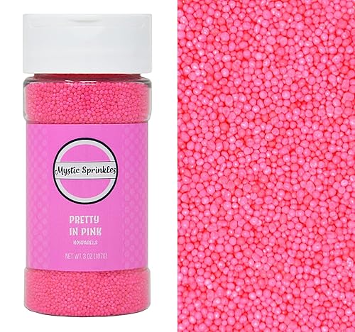 MYSTIC SPRINKLES Pretty In Pink Nonpareils 3oz Bottle - Colorful Baking Sprinkles for Cakes, Cupcakes, and Desserts