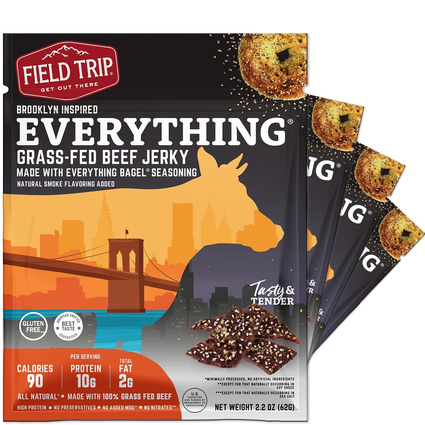 Field Trip Beef Jerky, Gluten Free, Paleo-Friendly, High Protein, 2.2oz Bag, Pack of 4, Model 857527008220-FBA