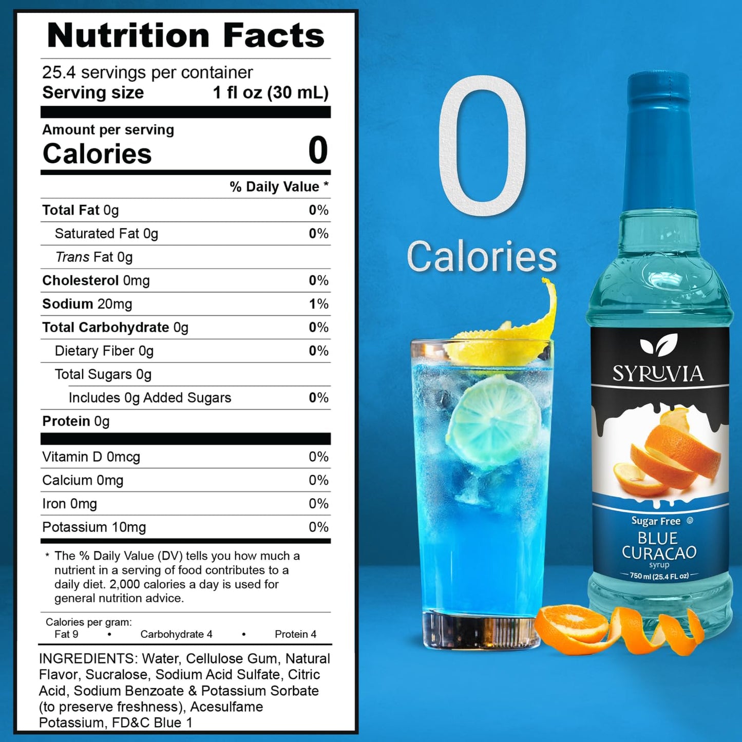 Syruvia Sugar Free Blue Curacao Syrup With Syrup Pump Dispenser - Blue Curacao Syrup Flavor, 25.4 Fl Oz - Perfect For Cocktails,