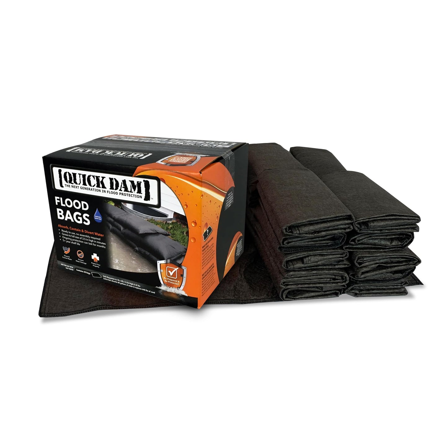 Quick Dam Qd1224-20 Flood Bag, 20 Pack, Black, 20 Pack