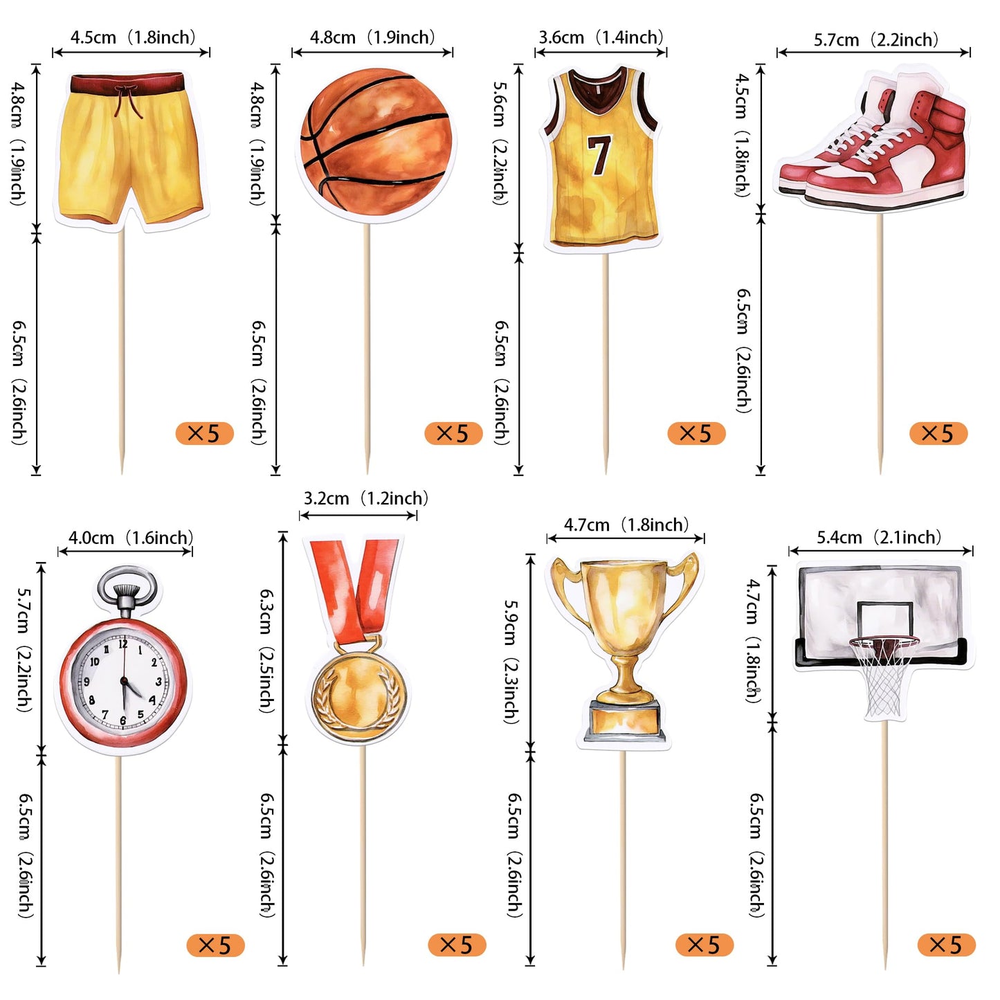 Rssta i Cupcake Toppers - 40 Pack Basketball Theme Decorations, Paper, Design 4, Model XM810