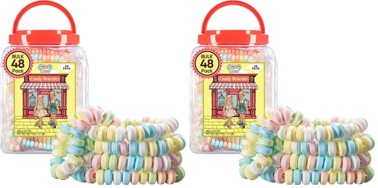 48 Candy Bracelets Individually Wrapped, Bracelet Candy Jewelry, Pastel Candy for Buffet, Goody Bag Stuffers, Barbie Party Favor