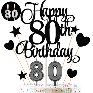 80Th Birthday Cake Decorations Set, 80Th Birthday Candles Numeral 80 Cake Candles And Happy 80Th Birthday Cake Toppers For Party