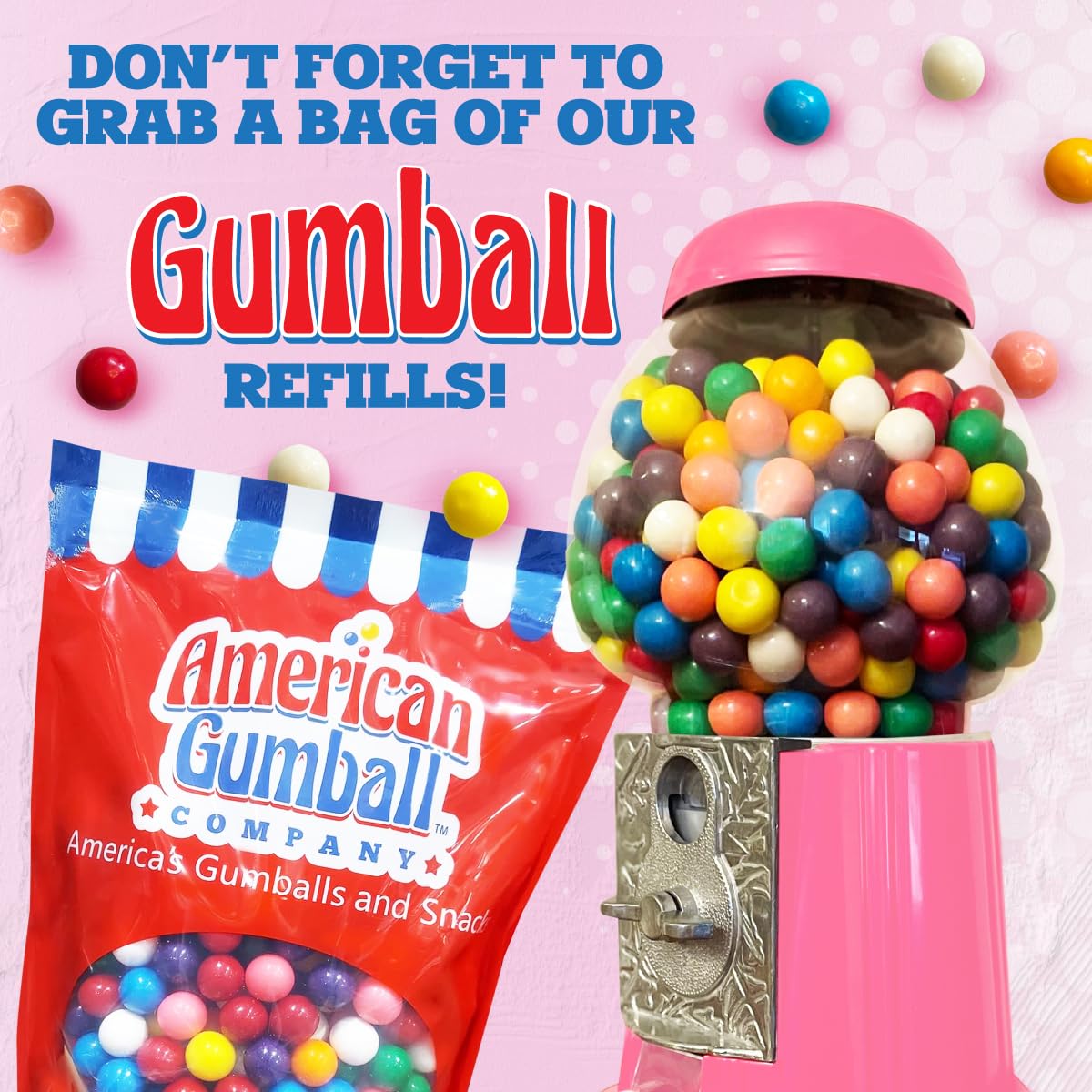 American Gumball Company - Metal 11-Inch Retro Style Pink Gumball Machine, Made For 0.62 Inch Gumballs, Candy Or Nuts, Accepts A