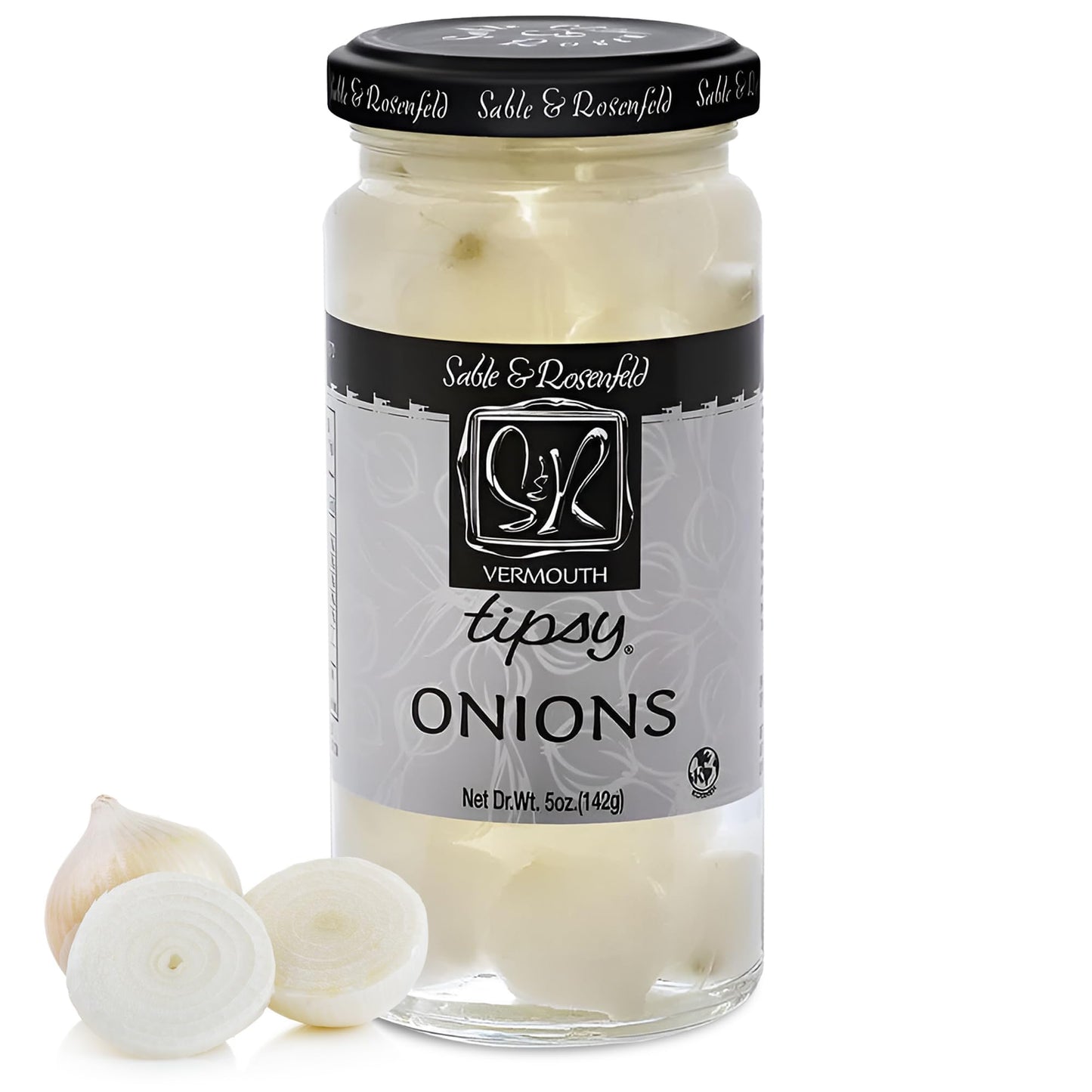 Tipsy Cocktail Onions In Jar With French Vermouth - Pickled Silverskin Onions For Cocktails, Appetizers, And Hors Doeuvres, Kosher Parve - Sable & Rosenfeld - 5 Oz - Pack 1