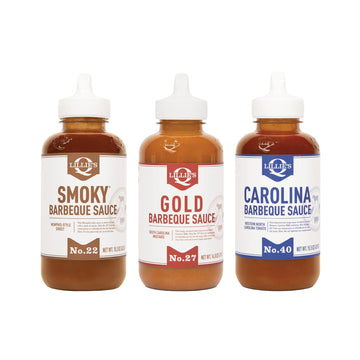 Lillies Q - Smoky (15.3oz)  Gold (14.8oz) & Carolina BBQ (15.5oz) Sauce Combo  Gluten-Free  Non-GMO  No Preservatives  Gourmet Mustard  Sweet & Vinegar Based BBQ (3-pack)