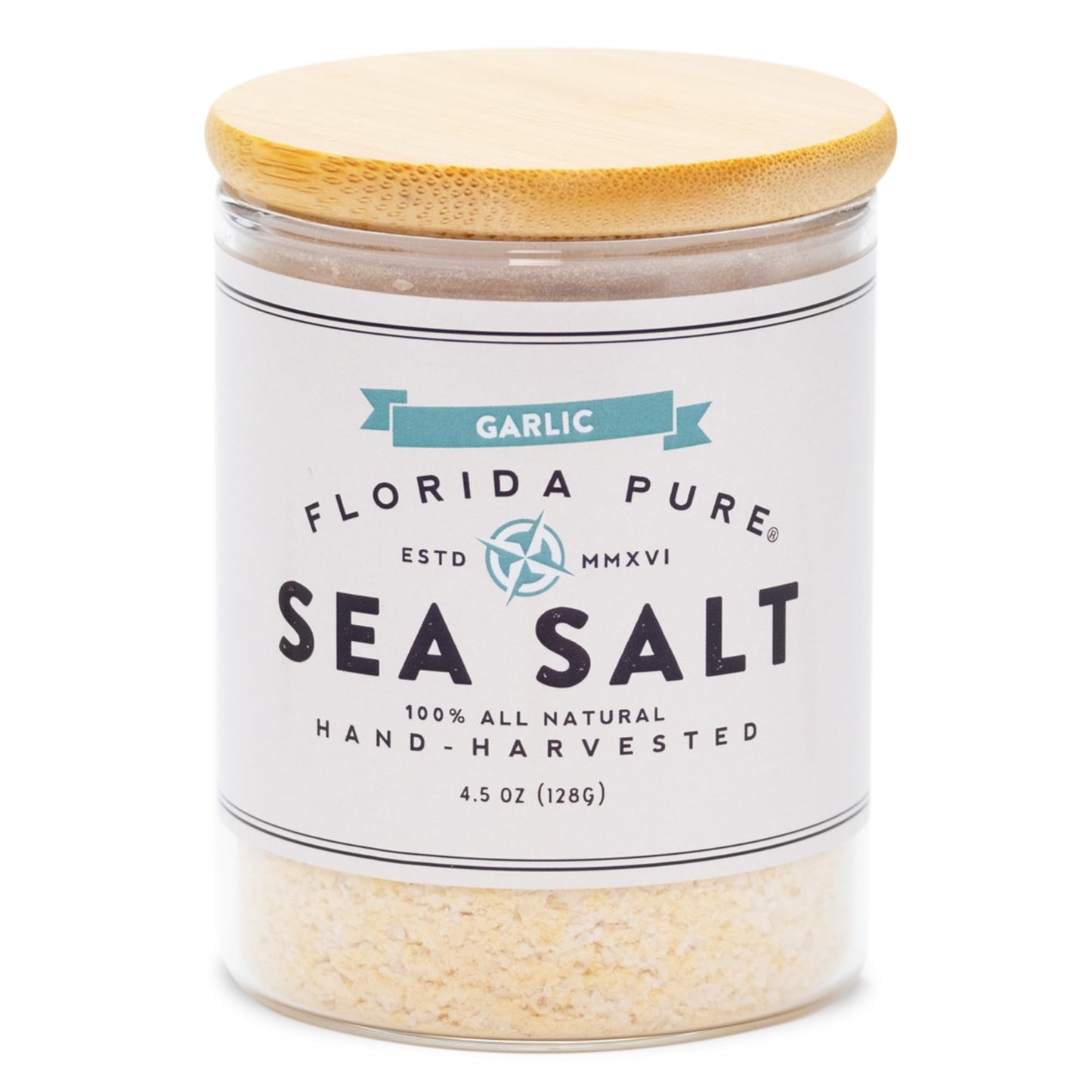 Florida Pure Garlic Sea Salt - Natural, Unrefined, Non-Iodized - 4.5 oz Jar