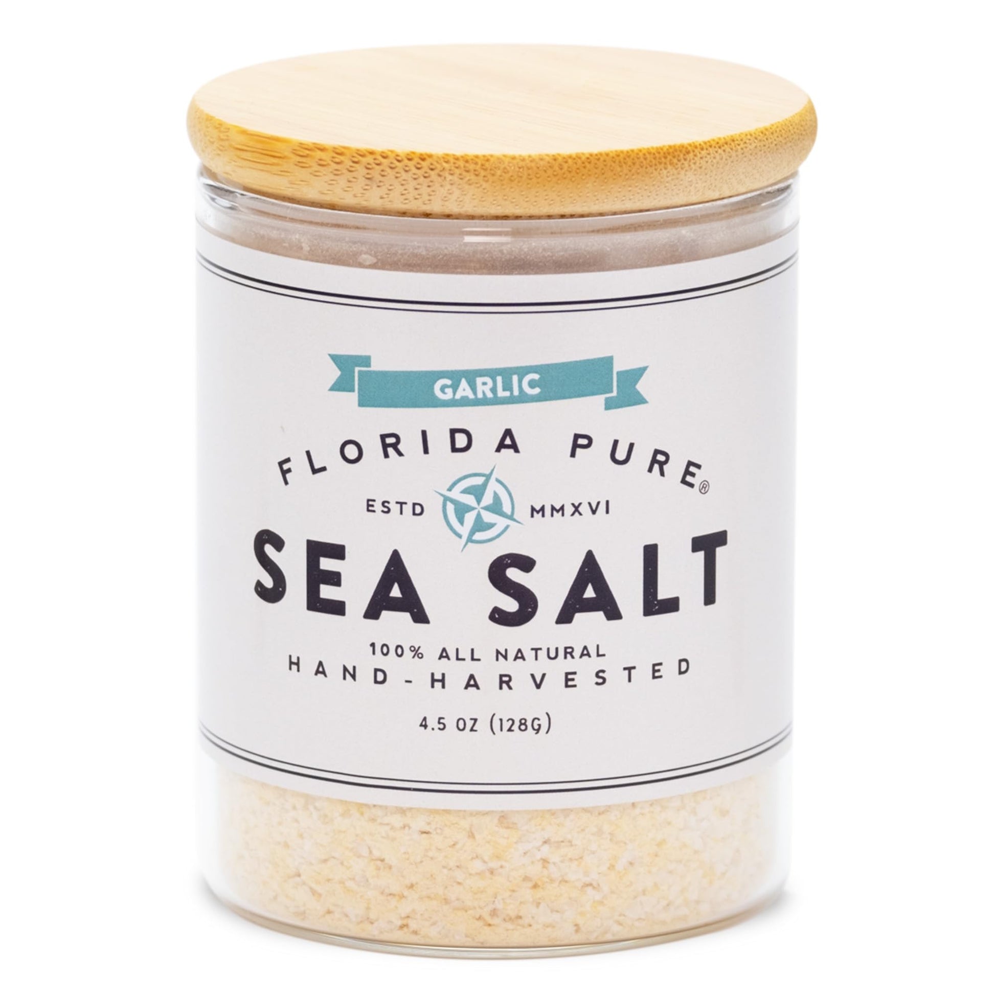 Florida Pure Garlic Sea Salt - Natural, Unrefined, Non-Iodized - 4.5 oz Jar