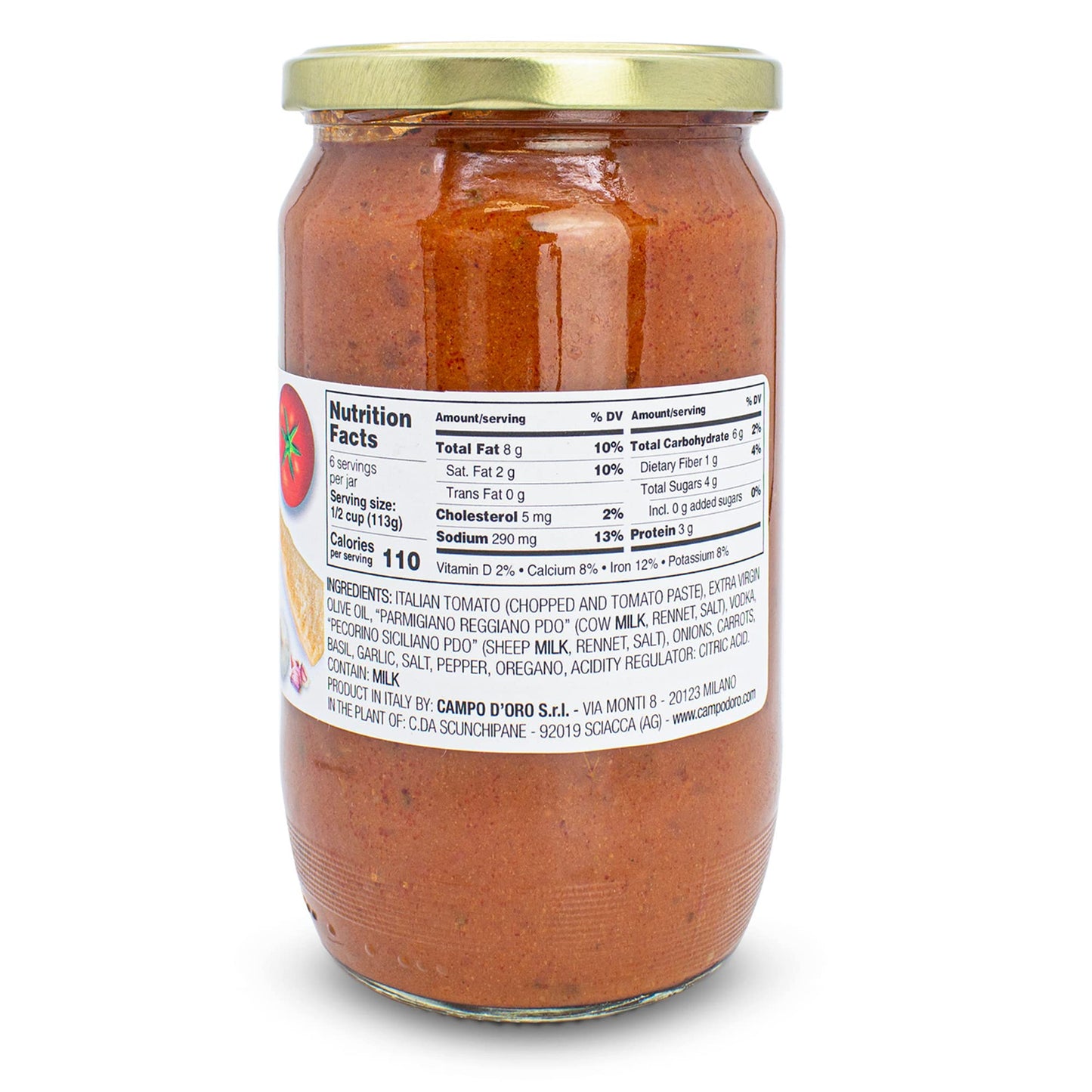 CAMPO DORO spirit-inspired flavor Sauce with Parmigiano Reggiano and Italian Tomatoes, 24oz Jar
