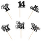 Rssta i Cupcake Toppers 24 Pack Glitter Black for 14th Birthday Wedding Anniversary Party Decorations