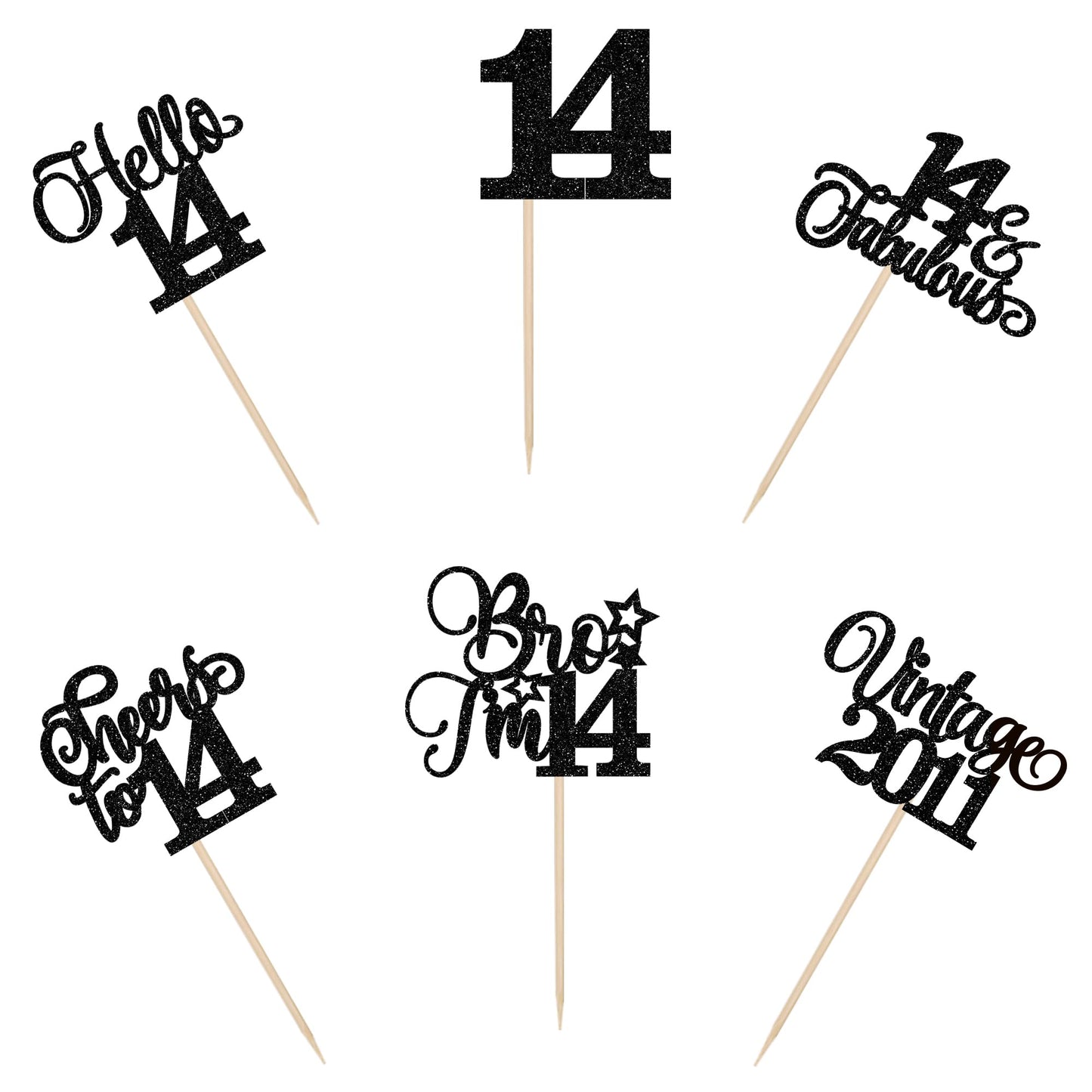 Rssta i Cupcake Toppers 24 Pack Glitter Black for 14th Birthday Wedding Anniversary Party Decorations
