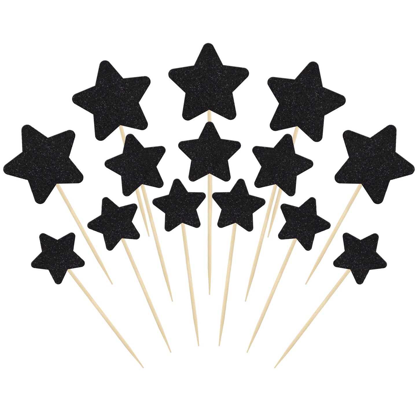Gyufise 42Pcs Mixed Size Black Little Star Cupcake Toppers Glitter Twinkle Star Cupcake Picks Wedding Engagement Bridal Shower Baby Shower Birthday Party Cake Decorations Supplies