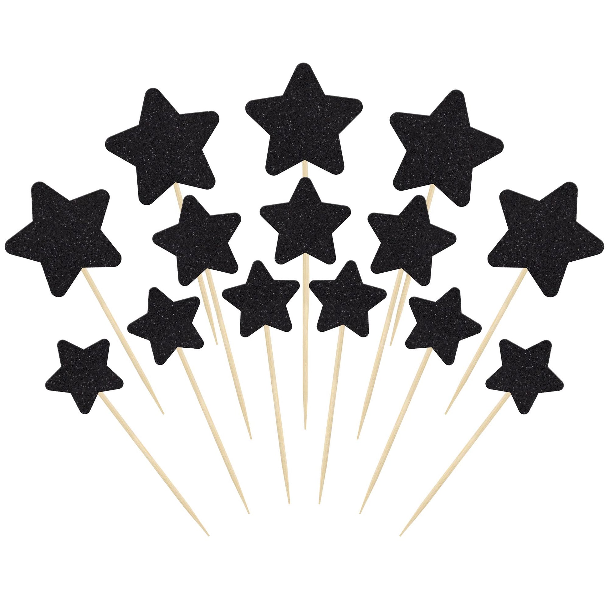 Gyufise 42Pcs Mixed Size Black Little Star Cupcake Toppers Glitter Twinkle Star Cupcake Picks Wedding Engagement Bridal Shower Baby Shower Birthday Party Cake Decorations Supplies