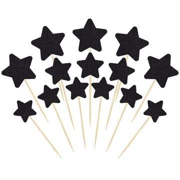 Gyufise 42Pcs Mixed Size Black Little Star Cupcake Toppers Glitter Twinkle Star Cupcake Picks Wedding Engagement Bridal Shower Baby Shower Birthday Party Cake Decorations Supplies