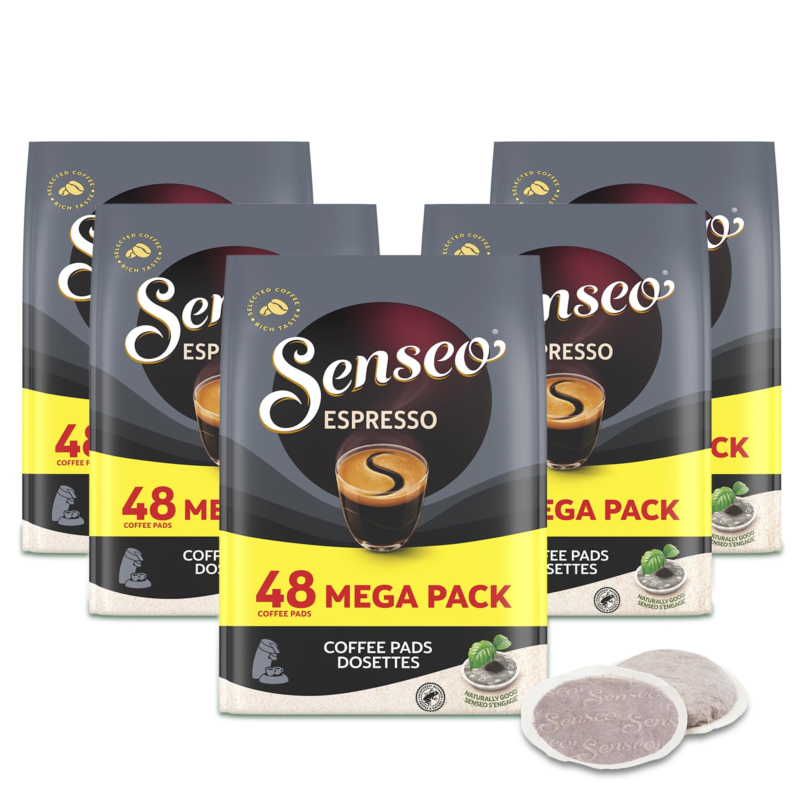 Senseo Espresso Dark Roast Coffee Pods - 240 Count (5 Packs) - Strong & Concentrated Flavor with Rich Crema - Single-Serve Coffee Pads Compatible with Senseo & PeleCom Machines - Imported from the Netherlands