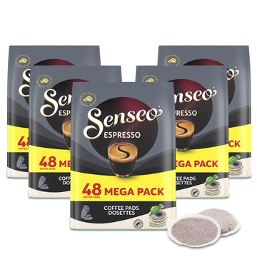 Senseo Espresso Dark Roast Coffee Pods - 240 Count (5 Packs) - Strong & Concentrated Flavor with Rich Crema - Single-Serve Coffee Pads Compatible with Senseo & PeleCom Machines - Imported from the Netherlands