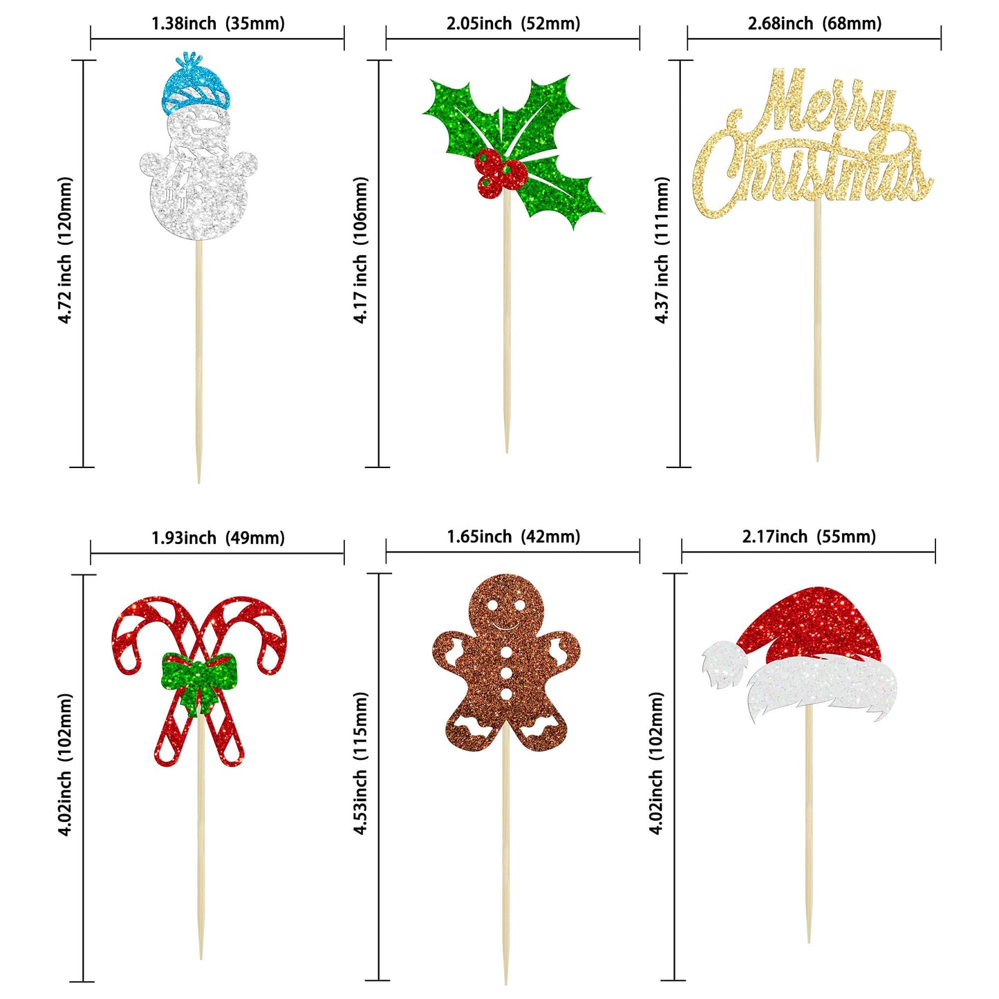 24Pcs Merry Christmas Cupcake Toppers Glitter Santa Claus Gingerbread Santa Hat Cake Topper Decorations For Merry Christmas Them