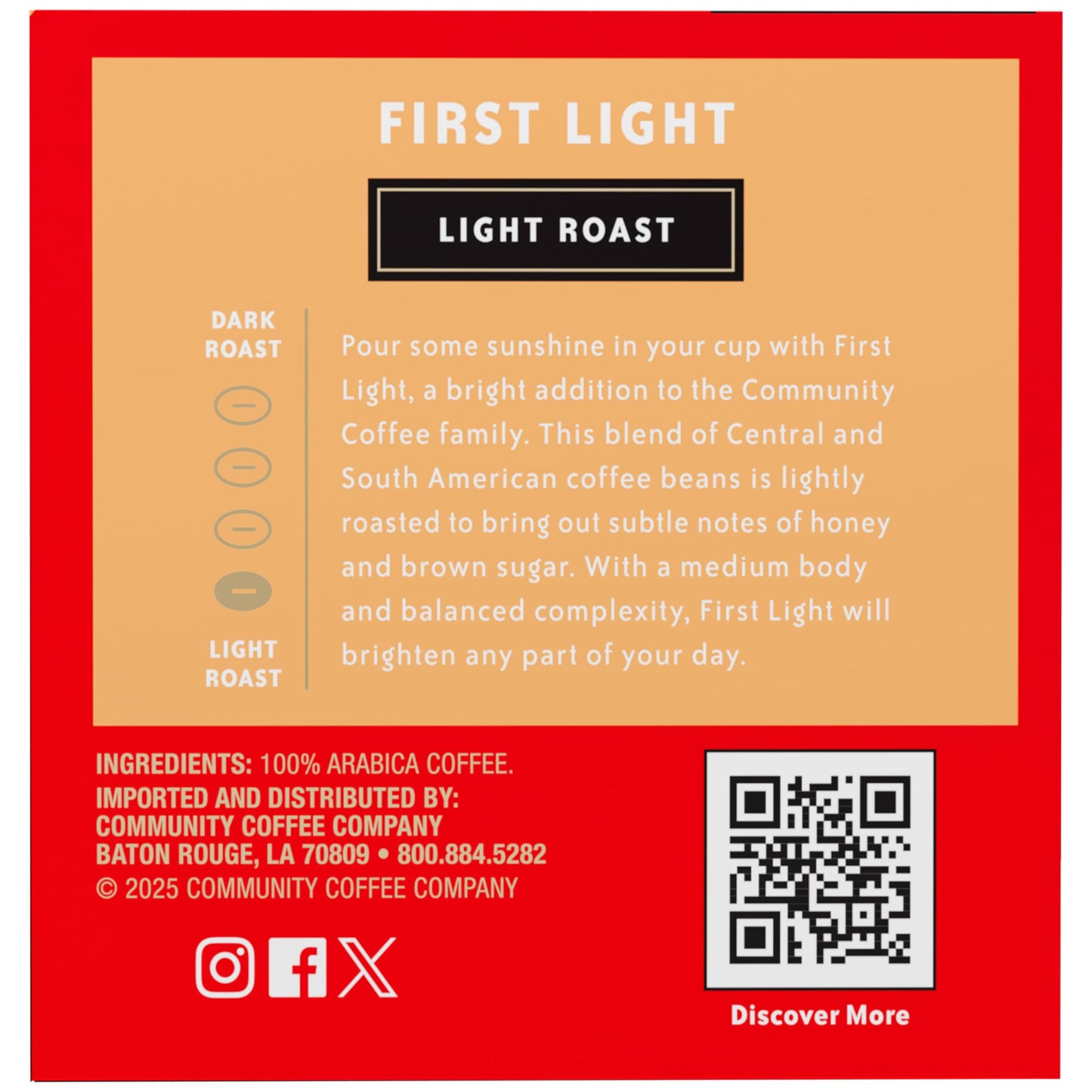 Community Coffee First Light Keurig Pods, Light Roast, 72 Count (12 Pods x 6 Packs)