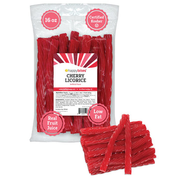 Happy Bites Cherry Licorice Twists (16 Oz) - Jumbo Size - Made With Real Fruit Juice - Certified Kosher - Vegan - Gourmet - Low