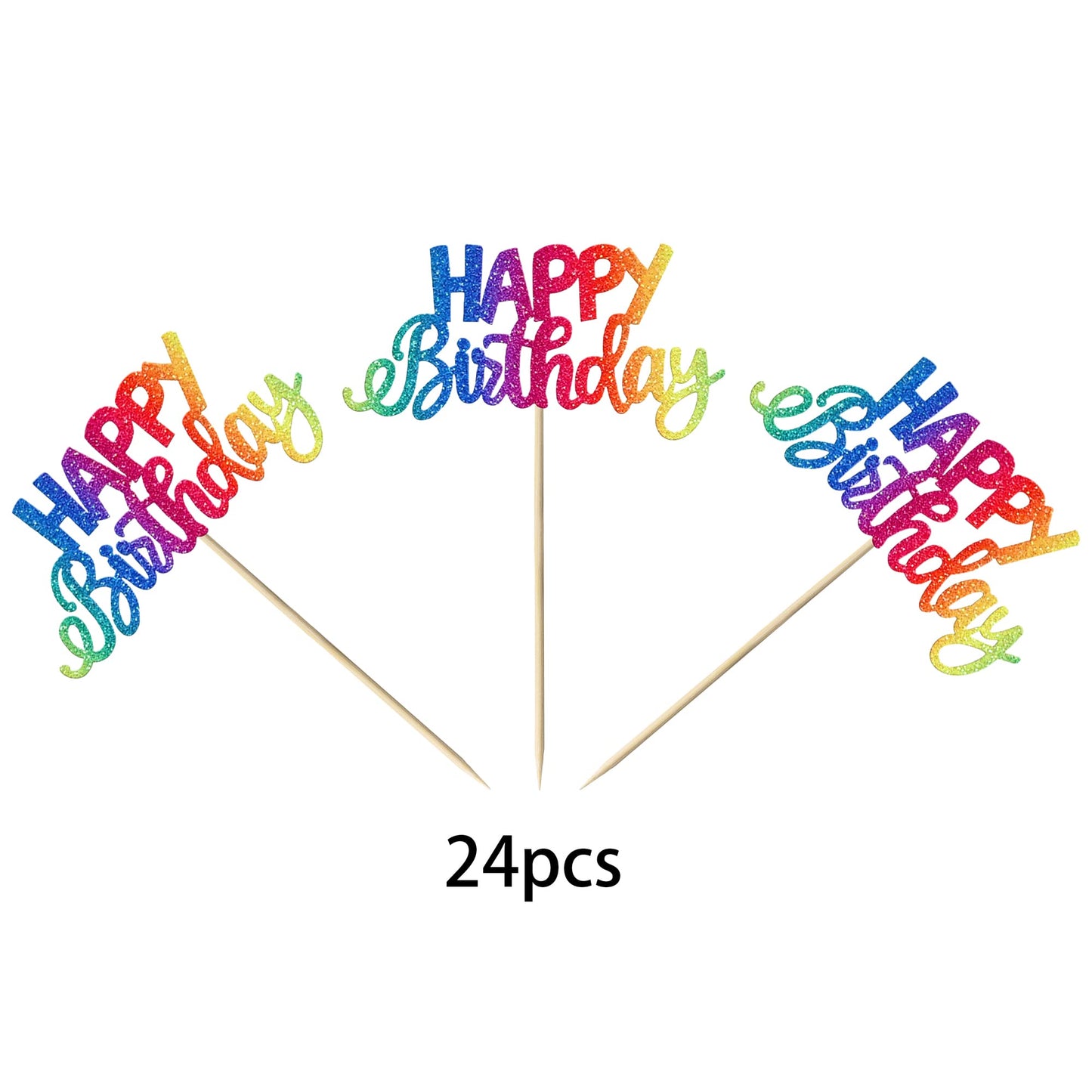 YCTHUNFISH Glitter Cupcake Toppers, 24 Pack, Happy Birthday & Baby Shower, W 2.5 inches x H 4.2 inches, Multi-colored