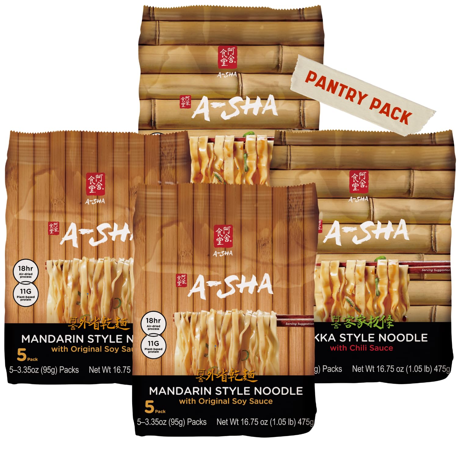 A-Sha Healthy Asian Instant Noodles With Sauce Pack | Pantry Variety Bundle | Vegan, Air Dried, High Protein | Great For Ramen,