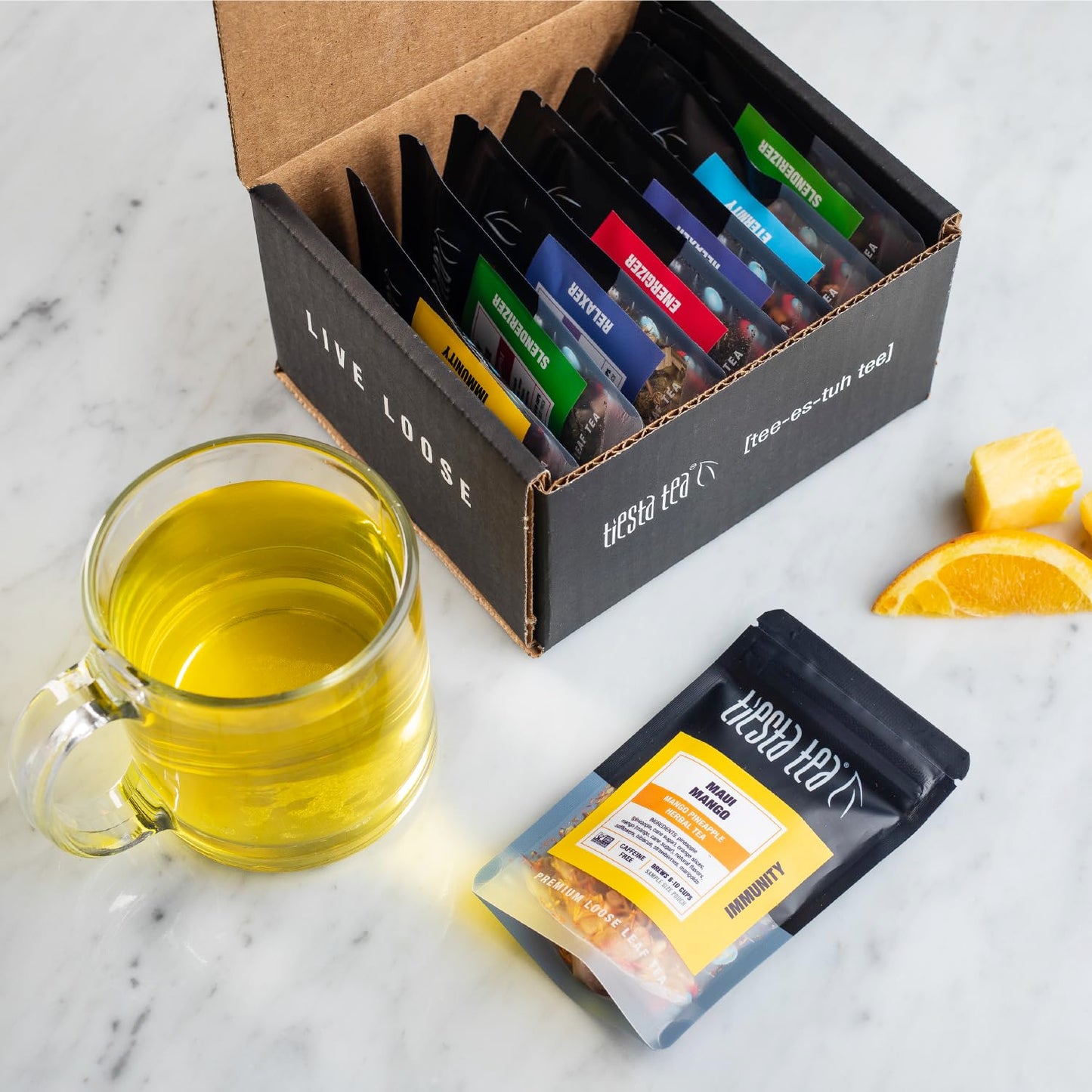 Tiesta Tea Favorites Starter Sampler Set, Assorted Loose Leaf Tea, 6.4 Ounce, High to No Caffeine, 8 Resealable Sample Pouches