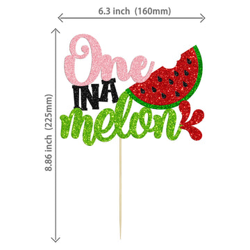 Gyufise 1Pc Watermelon Cake Topper Glitter One In A Melon Cake Pick Watermelon First Birthday Cake Decorations For Summer Fruit