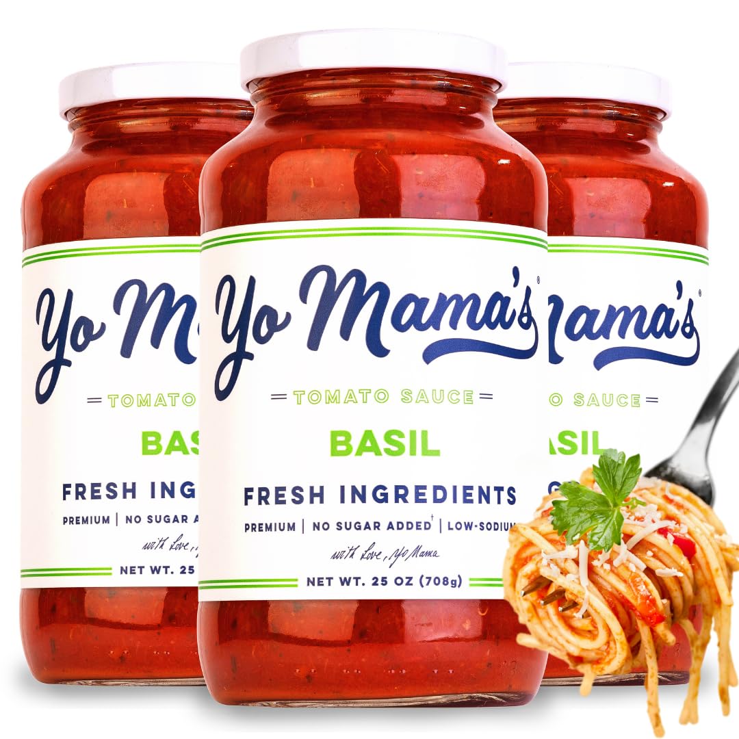 Yo Mamas Foods Keto Tomato Basil Pasta Sauce - No Sugar Added, Low Carb, Vegan - 1.56 lb (Pack of 3)