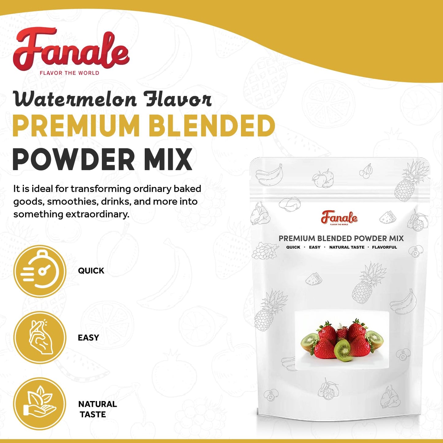Fanale Premium Watermelon Bubble Tea Flavoring Powder | Perfect For Baking, Smoothies, Desserts And Drinks | Instant Flavoring P
