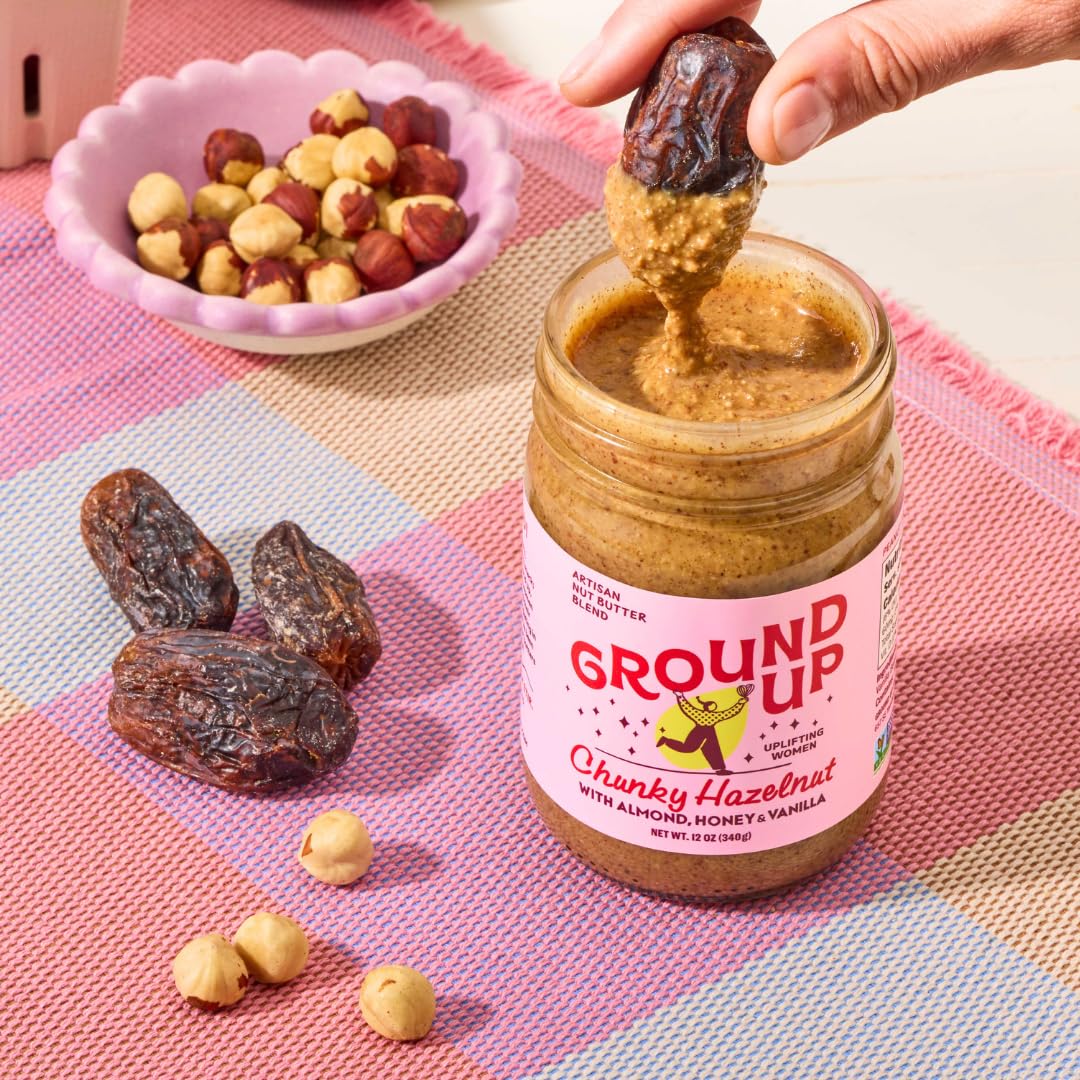 Ground Up Almond & Hazelnut Nut Butter - Oregon Hazelnut - Peanut-Free, Dairy-Free, Gluten-Free, Vegan - 1 Jar 12oz
