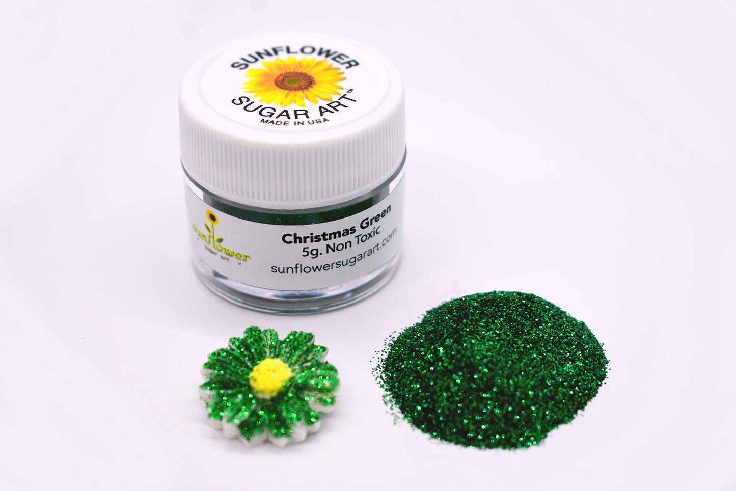 Christmas Holiday Green Cake Glitter Pigment | Shiny Bright Green Cake Glitter 5g Jar | Decoration Dust for Cake Decorating, DIY