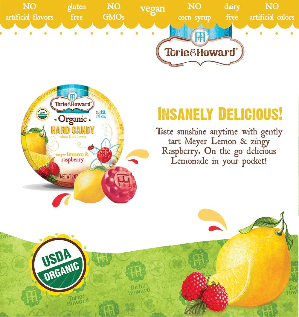 Torie And Howard Organic Hard Candy Lemon And Raspberry, 2 Ounce