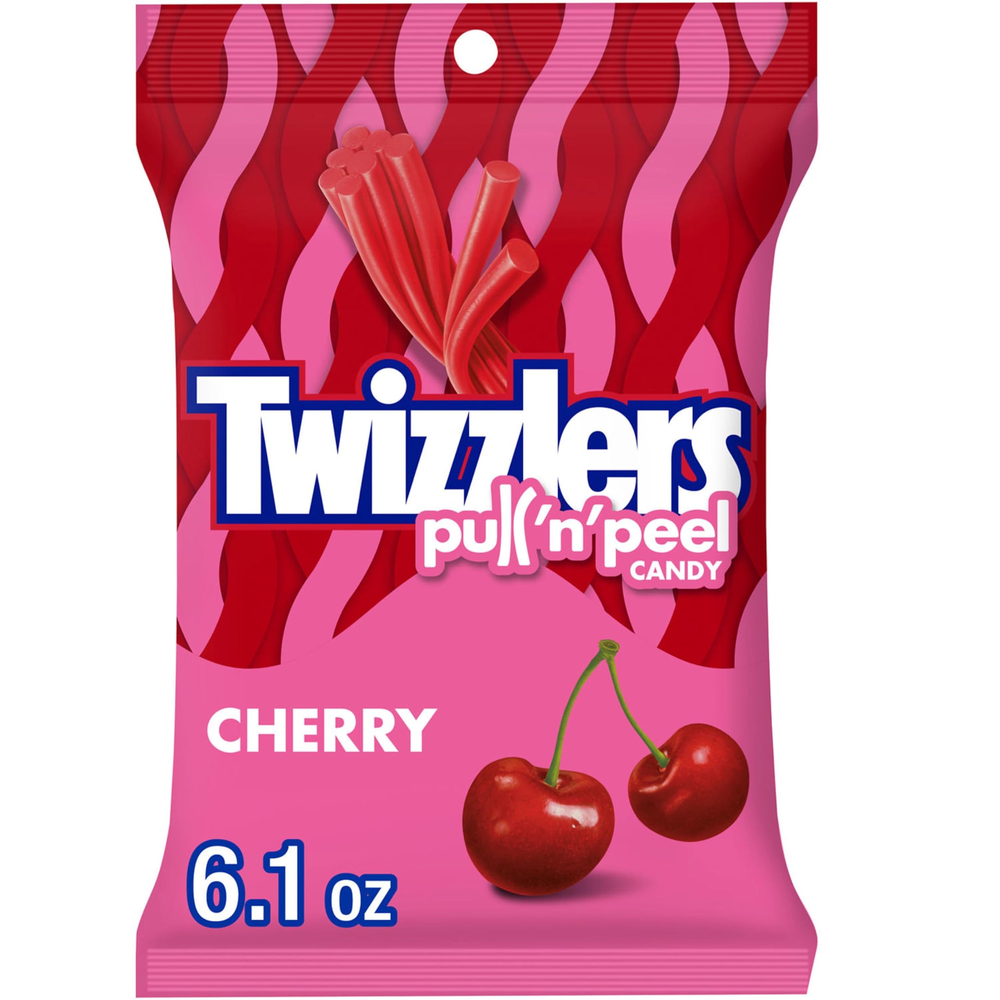 Twizzlers Pull N Peel Cherry Licorice Candy, Low Fat, 6.1 oz (12 Count), Red