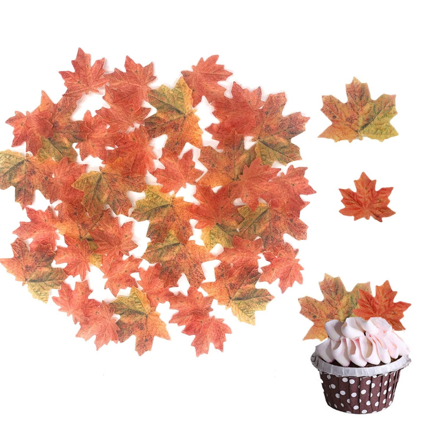 Weraru Edible Fall Leaves Cupcake Toppers, 90 Pcs, Gold Leaf Paper Decorations for Parties