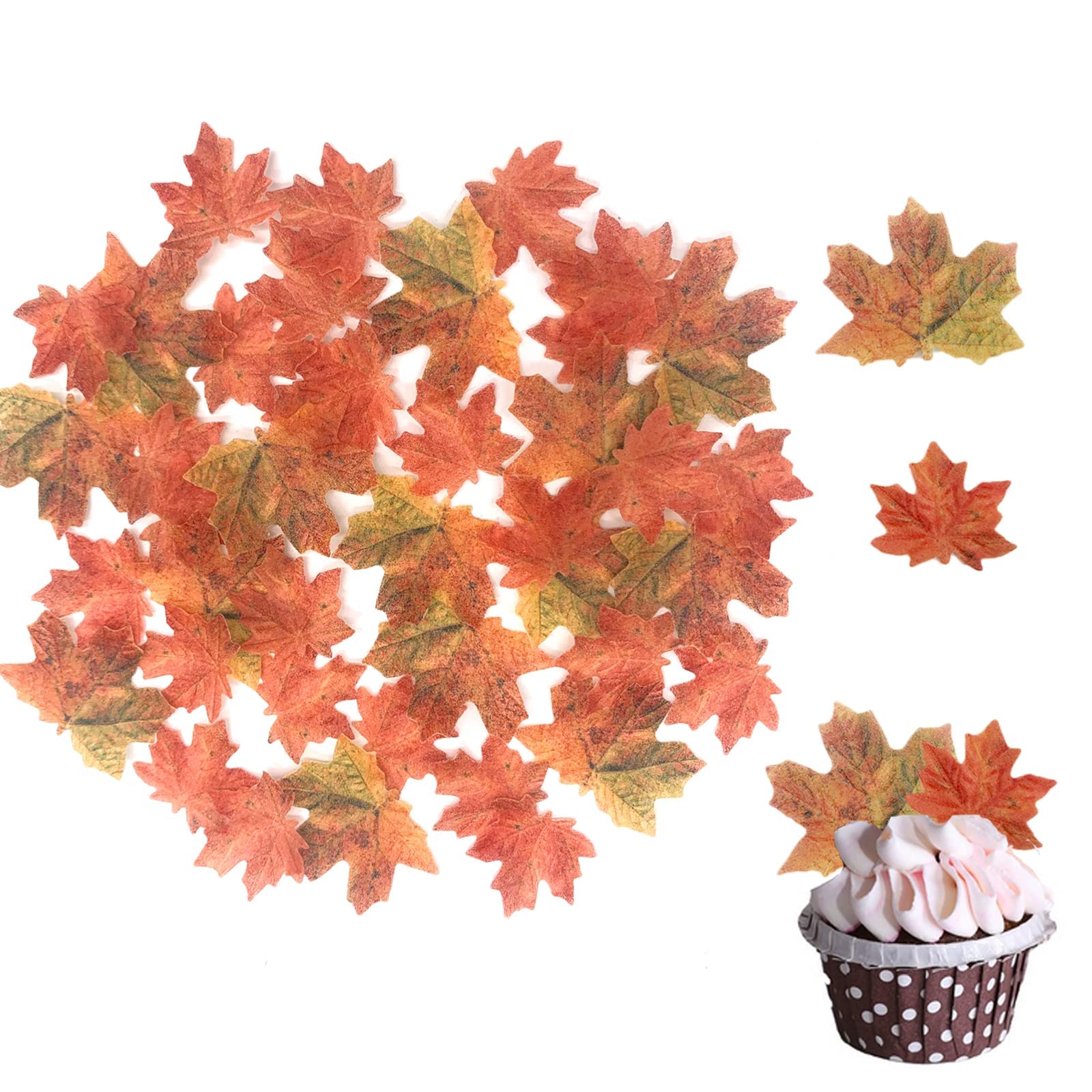 Weraru Edible Fall Leaves Cupcake Toppers, 90 Pcs, Gold Leaf Paper Decorations for Parties