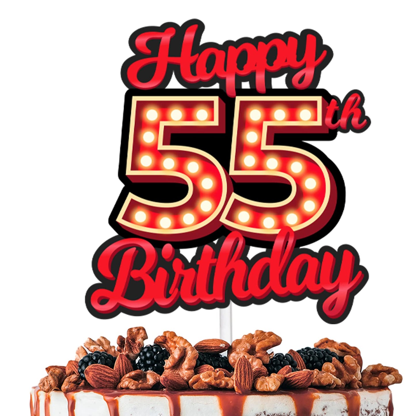 Happy 55th Birthday Cake Topper Fluorescent Flashing Night Out Hen Movie Nightclub Theme Decor Supplies Woman Man Happy Birthday