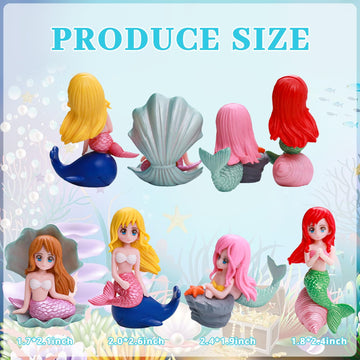 4Pcs Mermaid Cake Topper, Little Cute Mermaid Doll Figurines, Mermaid Birthday Cake Cupcake Topper Decorations For Kids Girls Me