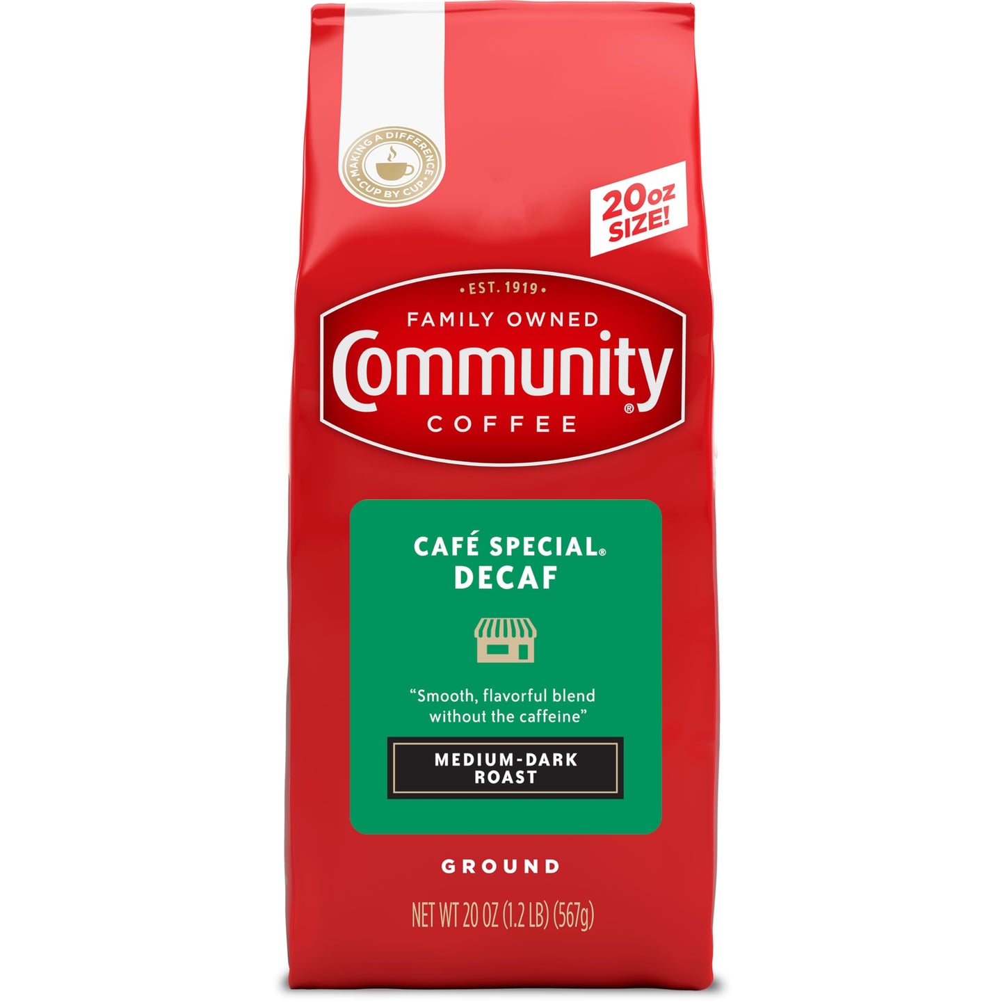 Community Coffee Cafe Special Decaf Ground Coffee, Medium-Dark Roast, 20 Ounce Pack