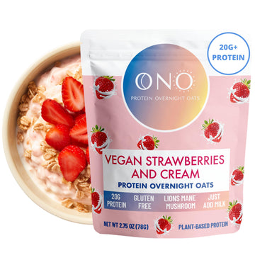 ONO Overnight Oats - Vegan Strawberries and Cream Protein Oatmeal (6 Pack)- 20g Vegan Protein, High Fiber, Low Sugar, Gluten-Fre