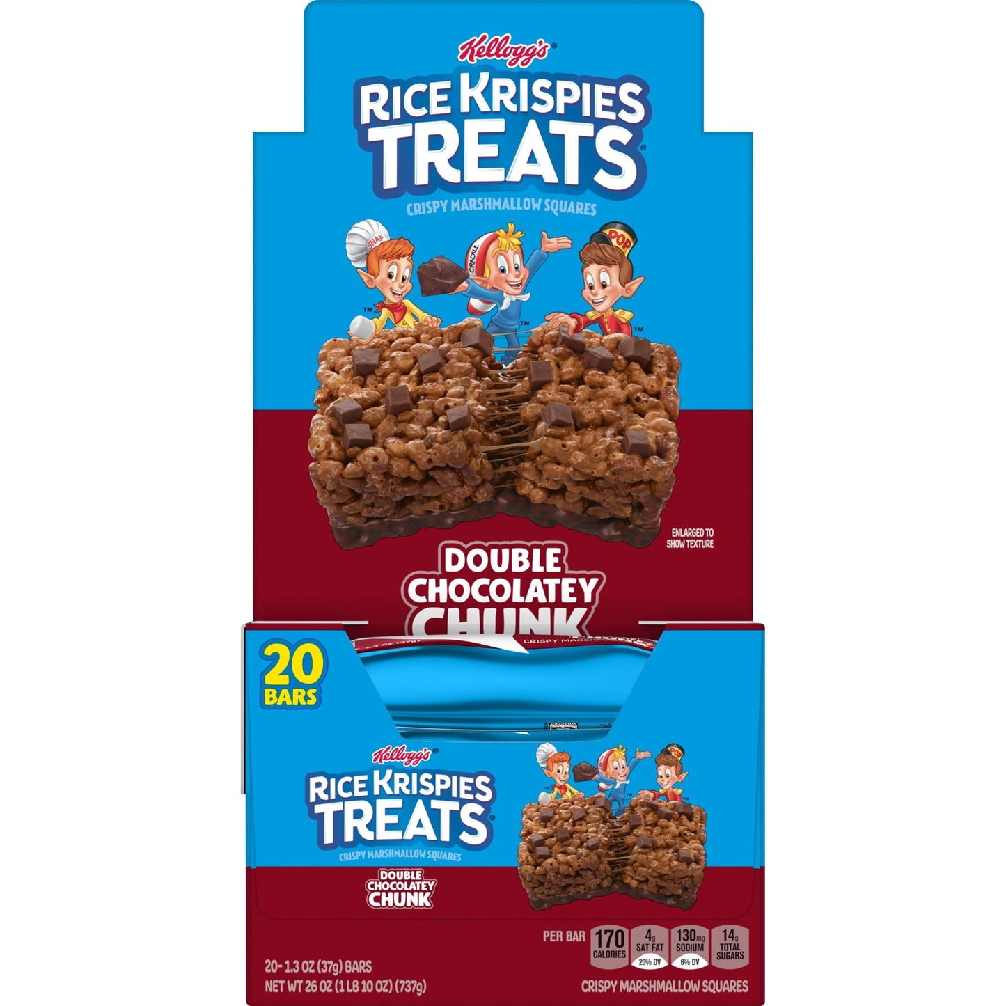 Rice Krispies Treats Marshmallow Snack Bars, Kids Snacks, School Lunch, Double Chocolatey Chunk, 26Oz Box (20 Bars)
