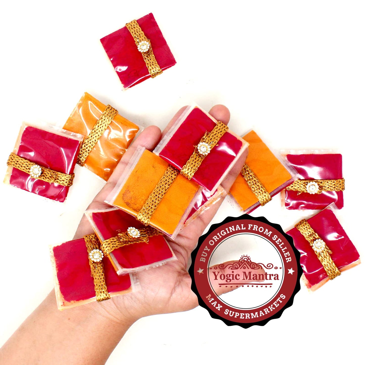 Yogic Mantra Pasupu Kumkuma Return Gift Packets | Set Of 25 Haldi Kumkum Mini Packs | Premium Kumkum And Turmeric Powder Combo |