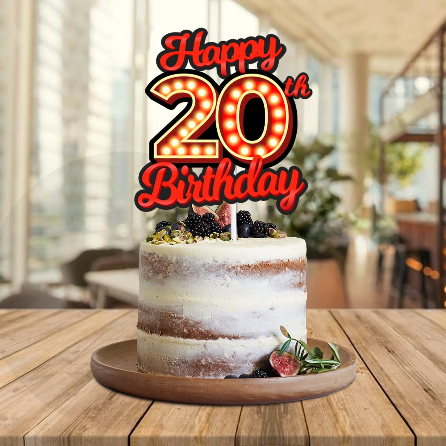 Happy 20Th Birthday Cake Topper Fluorescent Flashing Night Out Hen Movie Nightclub Theme Decor Supplies Woman Man Happy Birthday