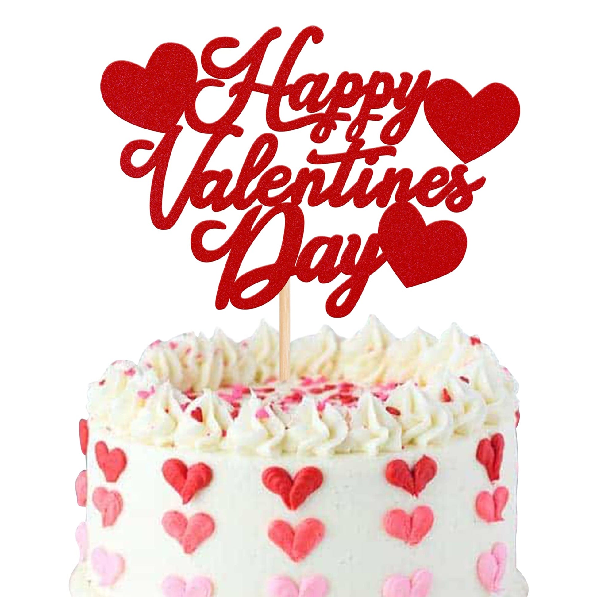 Rsstarxi Cake Topper - Happy Valentines Day Glitter Heart Picks - Model XM199 - Design 6 Red - Paper Decorations for Wedding Engagement Party