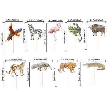 Gyufise 36Pcs Jungle Safari Animal Cupcake Toppers Tiger Zebra Cow Lion Cupcake Pick Decorations For Jungle Theme Baby Shower Bi