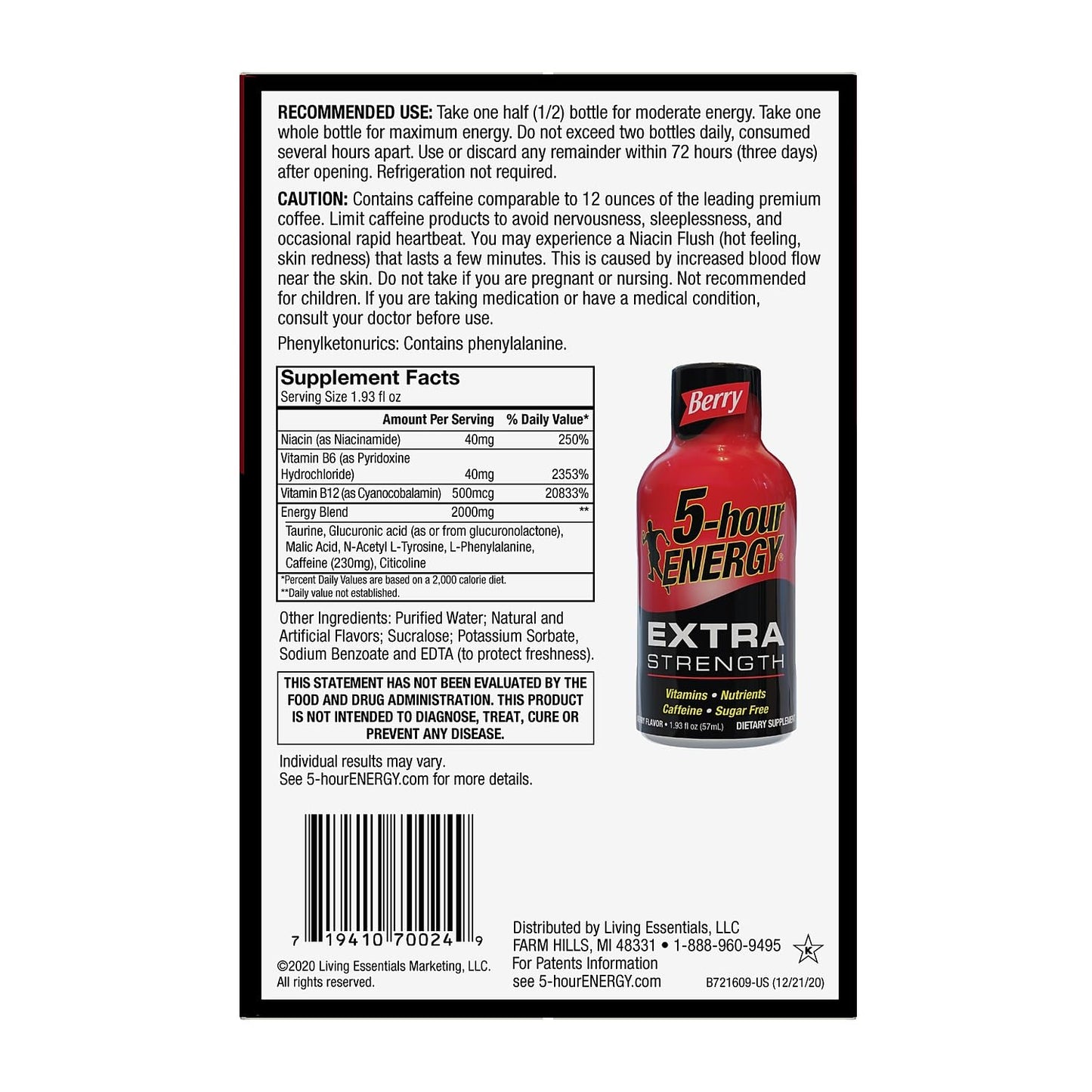 5-Hour Energy 5 Hour Energy Extra Strength Berry, 1.93 Oz, 2 12-Packs (220-00631)